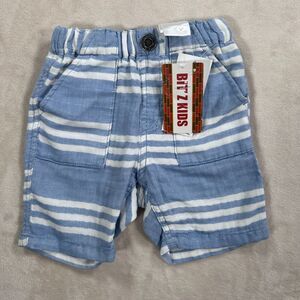 Bit'z Kids Shorts Boys Size 12-18 Months Blue Gauze Stripe Elastic Waist New